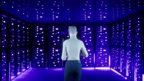 IT Specialist in Data Center. Big Server Farm Cloud Computing Facility with Male Stock Footage 246144709