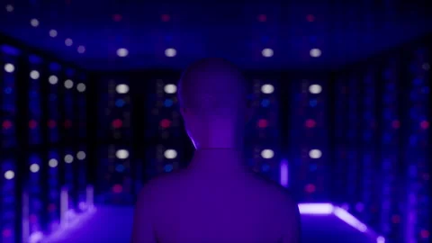 IT Specialist in Data Center. Big Server Farm Cloud Computing Facility with Male Stock Footage 248255133