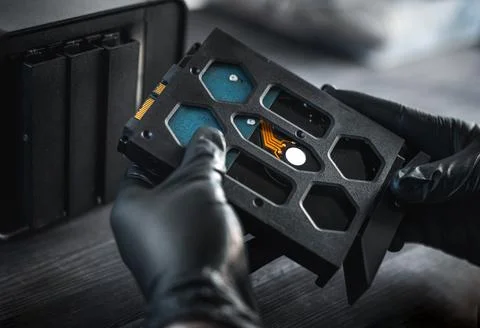 It Specialist Hands Inserting Hdd Drive Into Desktop Das External Storage Uni Stock Photos