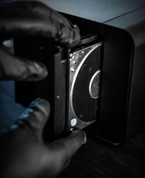 It Specialist Hands Inserting Hdd Drive Into Desktop Das External Storage Uni Stock Photos