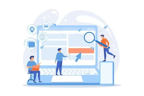 IT specialist identify user across mobile, laptop and tablet. Cross-device .. Stock Illustration