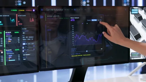 IT Specialist Monitors Real-time Network Performance Stock Footage 334526027