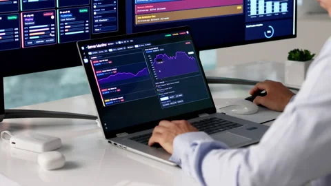 IT Specialist Monitors Real-time Network Performance Stock Footage 335456165