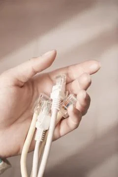 IT specialist with patchcords Stock Photos