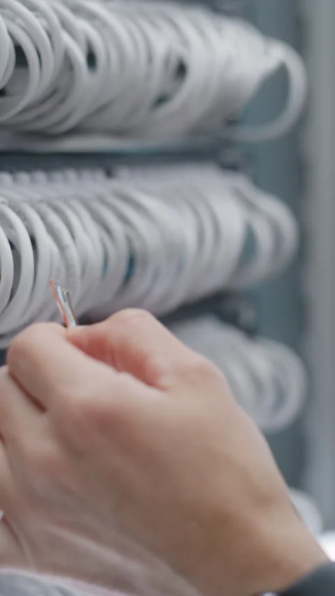 IT Specialist Preparing Twisted Pair Conductors for RJ45 Cable Termination Stock Footage 344969502