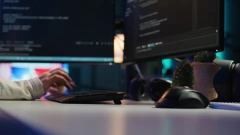 IT specialist typing on PC keyboard, close up Stock Footage 283592893