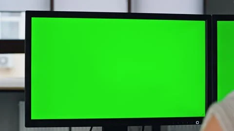 It specialist using chroma key computer screen closeup. Designer creating mockup 스톡 사진