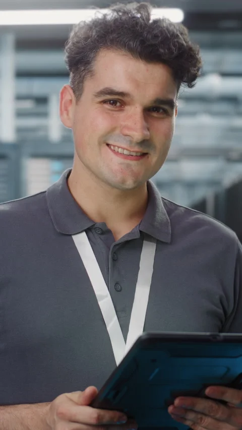 IT Specialist Using Digital Tablet in Data Center Server Room Stock Footage 344880539