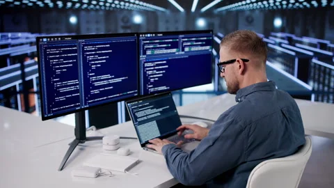 IT Specialist Working On Cloud Data Securit Stock Footage 331152280