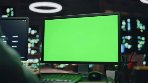 IT specialist working greenscreen pc at datacenter closeup. Man typing computer Stock Footage 260258189