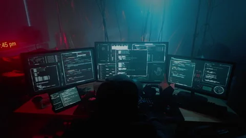 IT specialist writing code for creating innovative malware Stock Footage 257381625