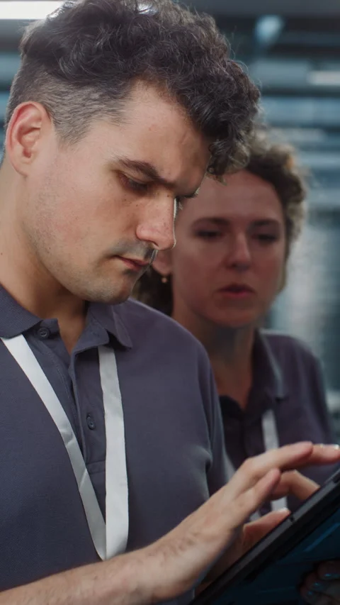 IT Specialists Conducting Server Room Maintenance in High Tech Data Center Vídeo Stock 344887330