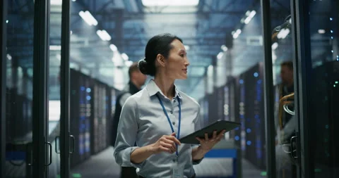 IT Specialists Working in Data Center Stock Footage 319999169
