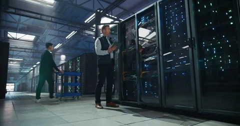 IT Specialists Working in Data Center Stock Footage 320000355