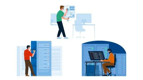 It specialists working on network infrastructure and server systems イラスト素材