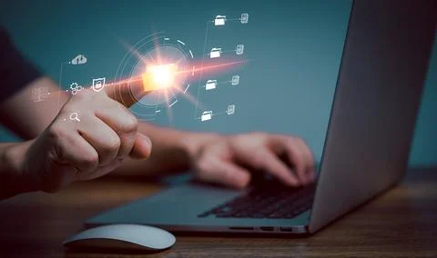 IT staff working with Document Management System, DMS, online documentation d Stock Photos