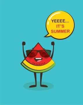It is summer time. funny watermelon character Stock Illustration