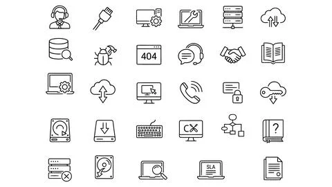 IT Support and Network Infrastructure Line Icon Set for 스톡 일러스트