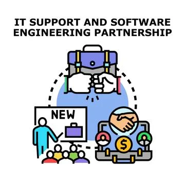 It support and software engineering partnership concept Stock Illustration