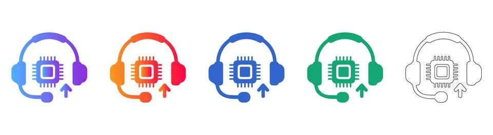 IT Support Headset and Microchip Icon Set Stock Illustration