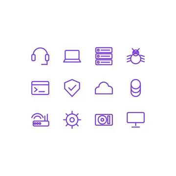 IT Support Icon Set 12 Color Line Icons Editable Stroke Vector Stock Illustration