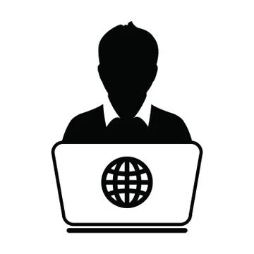 IT Support icon vector person with laptop computer male user person profile Stock Illustration