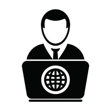 IT Support icon vector person with laptop computer male user person profile Stock Illustration