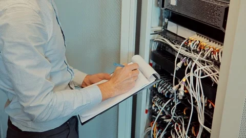 It Support In Server Room.Data Center Tech Support Data Storage.Lan Network Stock Footage 260923513