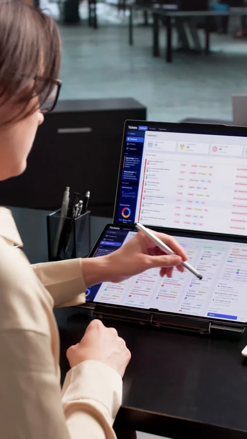 IT Support Specialist Managing Customer Service Tickets Stock Footage 338172280