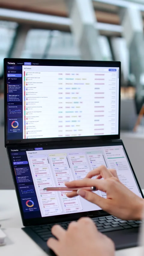 IT Support Specialist Managing Customer Tickets Stock Footage 344715742