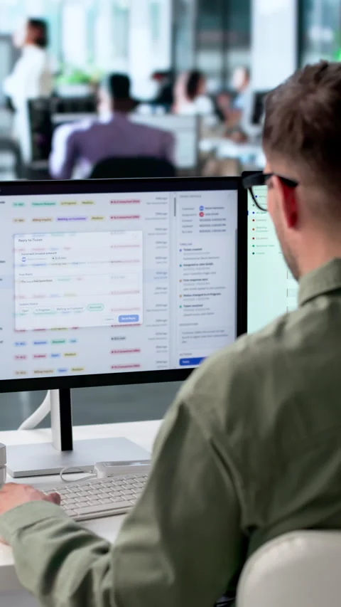 IT Support Specialist Resolving Customer Helpdesk Tickets Stock Footage 342966301