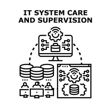 It system care supervision and data management Stock Illustration