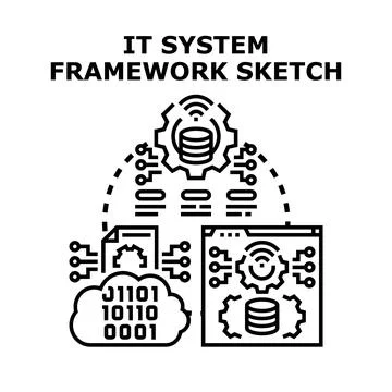 It system framework sketching developing software architecture Stock Illustration