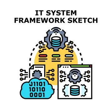 It system framework sketching developing software architecture Stock Illustration