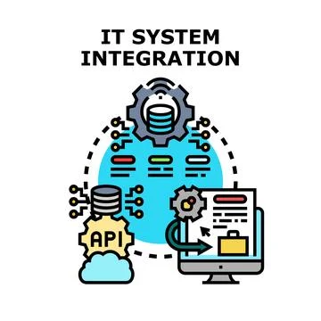 It system integration connecting data software management 库存插图