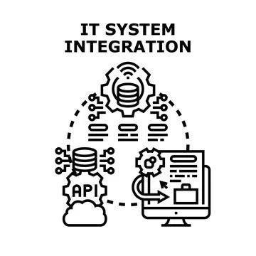 It system integration connecting data software management Stock Illustration