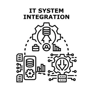 It system integration developing connecting digital technologies Illustrazione stock