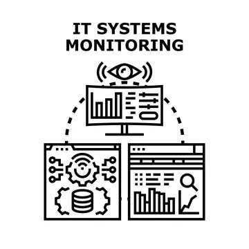 It systems monitoring evaluating network performance and security Stock Illustration