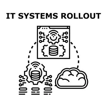 It systems rollout process implementing cloud technology data Stockillustratie