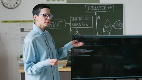 IT Teacher Teaching Programming Lesson in School 스톡 동영상 317639710