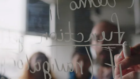 IT Teacher Writing Programming Function on Glass and Students Watching 스톡 동영상 278130255