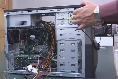 IT tech installing computer components Stock Footage 548962