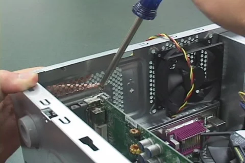 IT tech installing computer components Stock Footage 548965