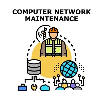 It technician analyzing global server data and cloud for network maintenance Stock Illustration