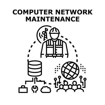 It technician analyzing global server data and cloud for network maintenance Stock Illustration