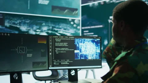 IT technician gathers information via neural network and artificial intelligence Stock Footage 279951346