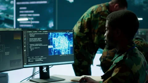 IT technician gathers information via neural network and artificial intelligence Stock Footage 280148009