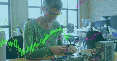 IT technician grabbing tools and disconnecting motherboard cables while Stock Footage 312005944