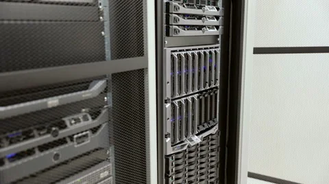 IT technician install harddrive in blade server in datacenter Stock Footage 60602892