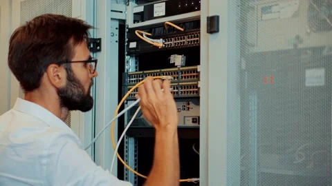 IT Technician Mainframe Data Center.Network Engineer In Server Room Stock Footage 160121936